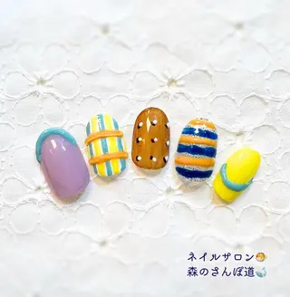 ネイル ショートネイル 森のさんぽ道のネイルデザイン