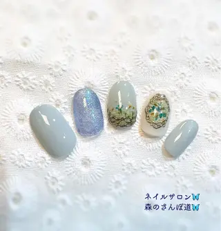 ネイル ショートネイル 森のさんぽ道のネイルデザイン