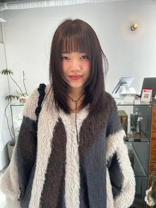 セミロング カラー nishido ハイライト/パーマのヘアスタイル