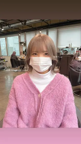 ショート カラー パーマ ヘアアレンジ メンズ キッズ ネイル マツエク・マツパ 透明感カラー・レイヤ ー🎀amika🎀のヘアスタイル