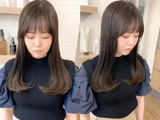 ミディアム カラー パーマ ヘアアレンジ メンズ キッズ ネイル マツエク・マツパ アイブロウ レイヤーカット／顔周 りカット/縮毛矯正のヘアスタイル