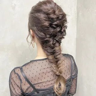 ロング カラー パーマ ヘアアレンジ メンズ キッズ 艶ピンク*ヘアセット 🌙shioriのヘアスタイル