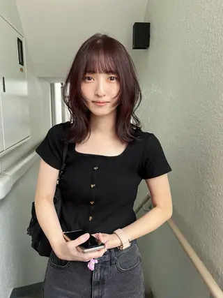 ミディアム カラー レイヤーカット🍏 オリーブ/ののかのヘアスタイル