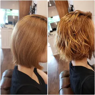 ミディアム パーマ 饒平名 知也のヘアスタイル