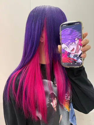 ロング カラー インナーカラー 推し ブリーチ 髪質改善のヘアスタイル