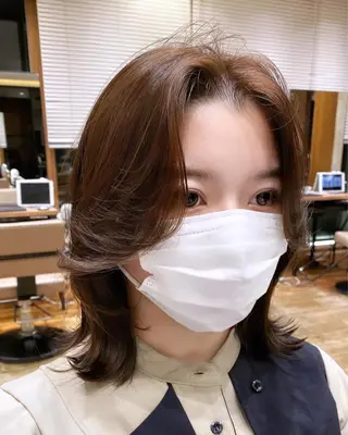 ミディアム カラー 顔まわりカット🌟 くびれヘア/寺門遥輝のヘアスタイル