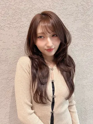 ロング カラー 興津/韓国レイヤー ダブルカラー美髪縮毛のヘアスタイル