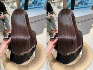 カラー ゆらんちょ/ブリーチ 無w/縮毛矯正/暖色のヘアスタイル