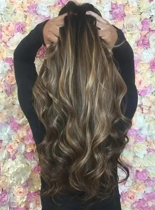 セミロング カラー パーマ チビ編み込みエクステ シールEXどぅ〜すのヘアスタイル