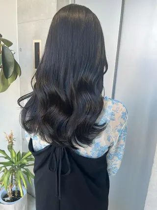 ロング カラー パーマ ヘアアレンジ 透明感/オリーブ/ グレージュ/YUKAのヘアスタイル