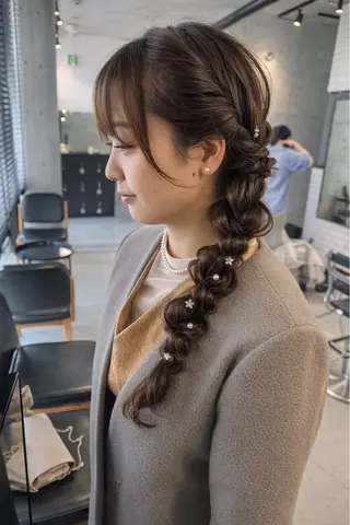 ロング カラー パーマ ヘアアレンジ 透明感/オリーブ/ グレージュ/YUKAのヘアスタイル
