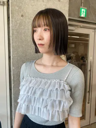 ミディアム 暖色カラー/オリーブ /ミニボブ/白柳美空のヘアスタイル