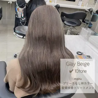 ロング カラー ブリーチ縮毛矯正加藤 赤み無し透明感ヘアのヘアスタイル