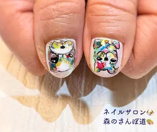 ネイル ショートネイル 森のさんぽ道のネイルデザイン