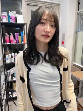 セミロング カラー 赤み消しカラー/ ナチュラル/トモキのヘアスタイル
