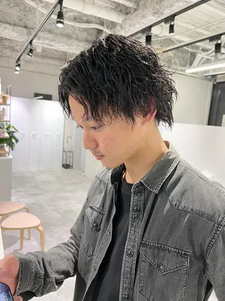 ショート カラー パーマ メンズ 関西センターパート メンズモデル募集のヘアスタイル