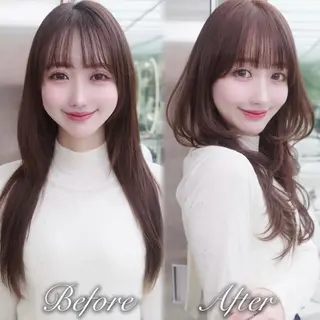 ロング がわ/ハイレイヤー /ハイトーンカラーのヘアスタイル