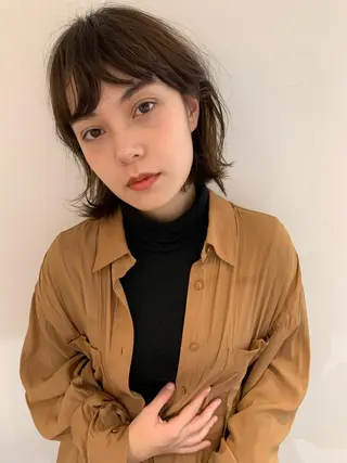 ミディアム カラー パーマ 安村 美奈のヘアスタイル