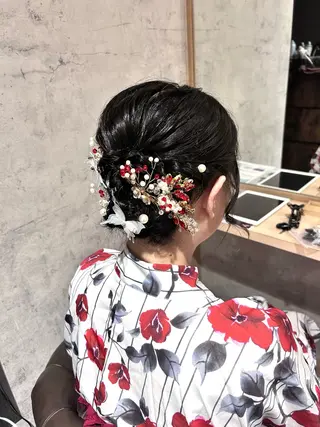 ミディアム ヘアアレンジ ブリーチ/エクステ/ 新宿/アリルのヘアスタイル