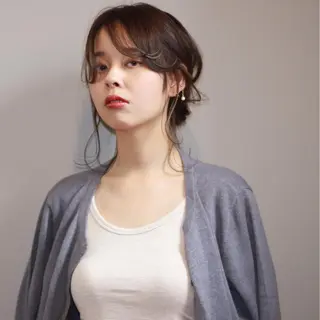ショート ヘアアレンジ 薬院:今泉/上川美幸 ボブ/顔周りレイヤーのヘアスタイル