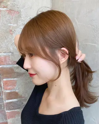 ミディアム カラー 顔まわりカット🌟 くびれヘア/寺門遥輝のヘアスタイル