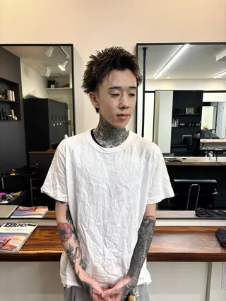 パーマ メンズ スパイキーパーマ 柏NO1 藤本葉のヘアスタイル