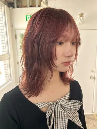 ミディアム カラー maho/垢抜け カラーパーマメイクのヘアスタイル
