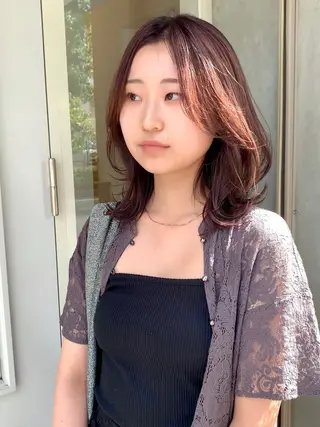 ミディアム カラー ✨コテ巻き風パーマ ✨川合佑哉のヘアスタイル
