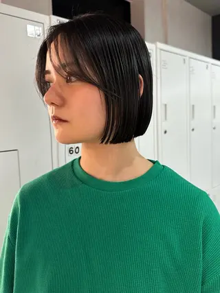 ショート カラー 縮毛矯正×ボブ職人 【圧倒的朝楽ボブ】のヘアスタイル