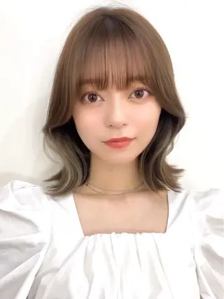 ミディアム カラー パーマ ヘアアレンジ 小野寺瑞希 /最小顔カットのヘアスタイル