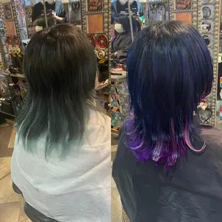 ミディアム カラー ヘアアレンジ 🌈派手髪エクステ ブレイズ🌈ひろとのヘアスタイル