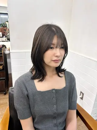 ミディアム カラー パーマ ヘアアレンジ メンズ キッズ レイヤーカット 🌿透け感カラーのヘアスタイル