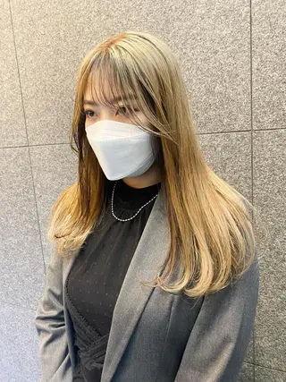 セミロング デザインカラー/ボブ ブリーチカラー/ユリのヘアスタイル