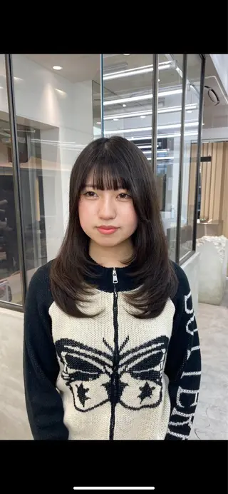 セミロング パーマ レイヤーボブ縮毛矯正 韓国RINAのヘアスタイル