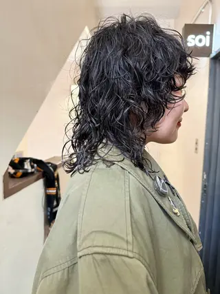ミディアム パーマ ヘアアレンジ 丸山渉/表参道 レイヤーボブのヘアスタイル
