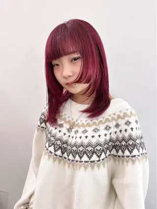 ミディアム カラー ハイライト🌟/ ボブ/豊田のヘアスタイル