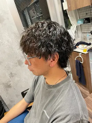パーマ メンズ Lull1人美容室 バレイヤージュのヘアスタイル