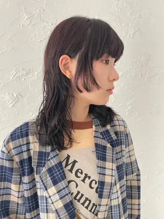 ミディアム カラー 藤原 怜央のヘアスタイル