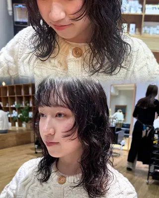 ミディアム パーマ 大橋 芽衣のヘアスタイル