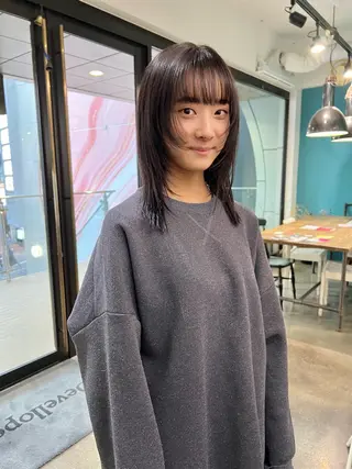 セミロング カラー 千葉 郁也のヘアスタイル