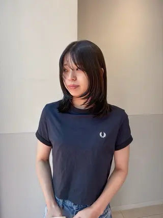 ミディアム カラー パーマ ヘアアレンジ メンズ 切りっぱなしヘアボブ ミディアムヘアRYOのヘアスタイル