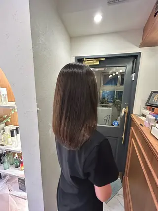 セミロング オリーブカラー/みづ き/ボブパーマ🤍のヘアスタイル