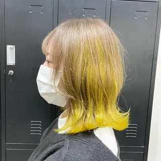 ミディアム カラー パーマ ヘアアレンジ メンズ キッズ ネイル マツエク・マツパ アイブロウ 切りっぱなしヘアボブ ミディアムヘアRYOのヘアスタイル