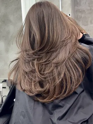 ロング カラー ハイライト、レイヤー カット/西梅田/中西のヘアスタイル