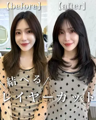 セミロング カラー 似合わせレイヤー/ 透明感カラーのヘアスタイル