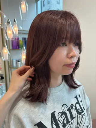 ミディアム カラー SAYAKA 🍒／ボブ／暖色のヘアスタイル