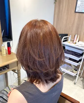 ミディアム 酸性ストレート/ブリ ーチなしWカラー河本のヘアスタイル