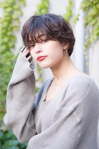 ショート カラー パーマ ヘアアレンジ 顔周りカット・相談 レイヤーも◎しずくのヘアスタイル