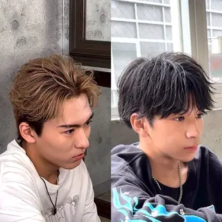 ミディアム メンズ 色気のフェザーパーマ 港南台のメンズ美容師のヘアスタイル