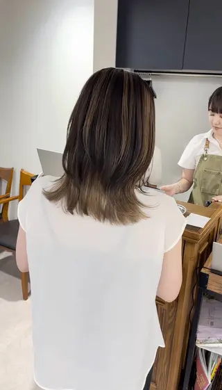 セミロング カラー パーマ ヘアアレンジ メンズ キッズ レイヤーカット 🌿透け感カラーのヘアスタイル